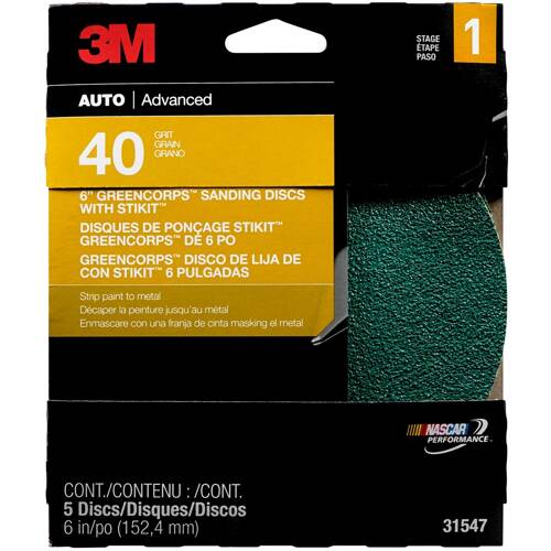 Green Corps Stikit Sanding Disc - 6" Diameter; 40 Grit; Pack Of 5 - 31547 - Young Farts RV Parts