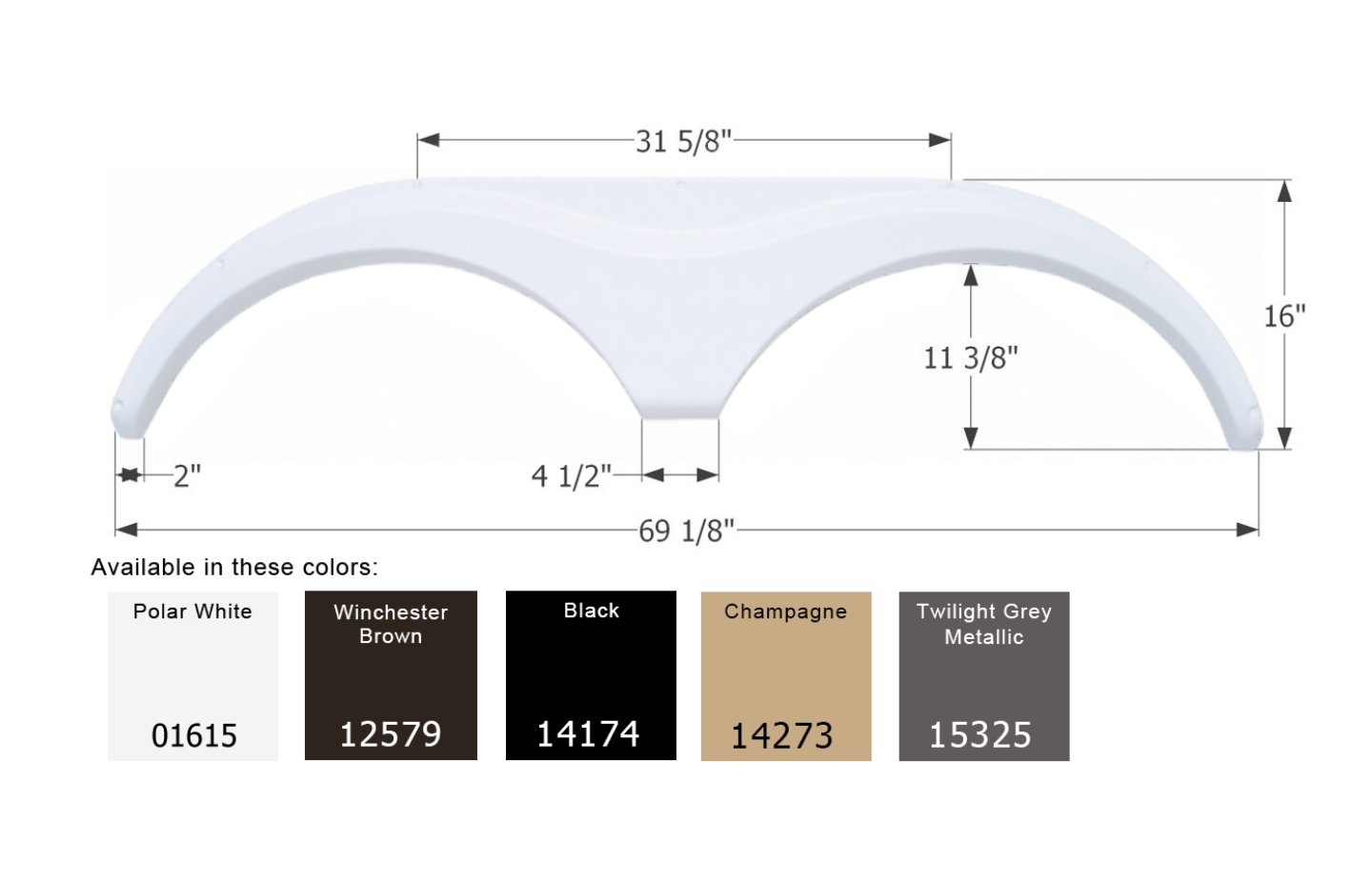 Icon 01615 Fender Skirt Various Heartland Brands Including Bighorn/ Big Country/ Cyclone/ Heartland/ Landmark 69 - 1/8 Inch 16 Inch, Polar White - Young Farts RV Parts