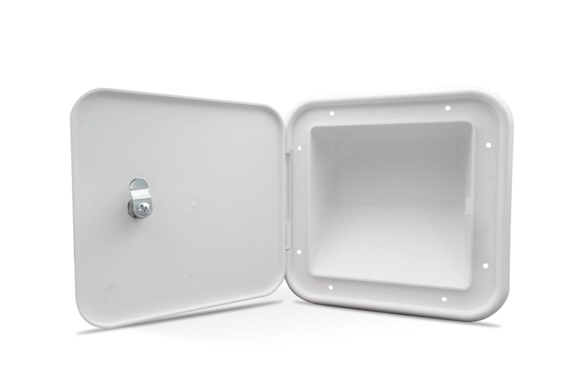 Large Key Lock Multi - Purpose/Fuel Hatch with Slant Back, Polar White - Young Farts RV Parts