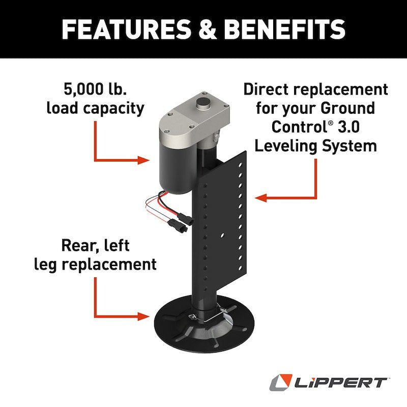 Leveling System Lippert Components 305339 Ground Control, Hall Effect Jack, 5000 Pound Capacity, Left Rear/ Follow Leg Only - Young Farts RV Parts