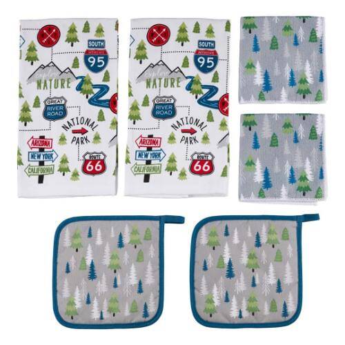 Lippert 2022107828 Kitchen Towel & Potholder Set - 6 Pieces, Road Sign Design - Young Farts RV Parts