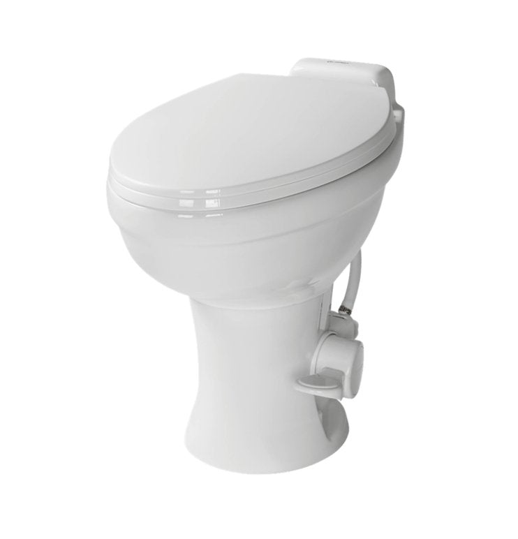 Lippert 2022113192 Flow Max Toilet, High Profile, White Ceramic With Plastic Seat/ Lid - Young Farts RV Parts