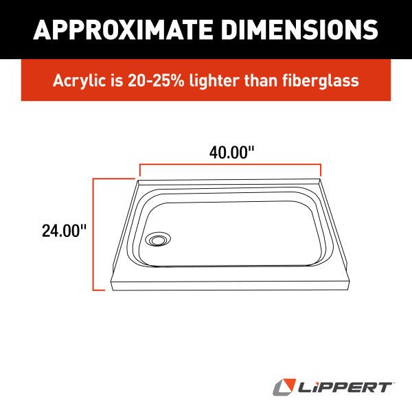 lippert components 209498 Better Bath Parchment Shower Pan 24 x 40 *SPECIAL ORDER* - Young Farts RV Parts