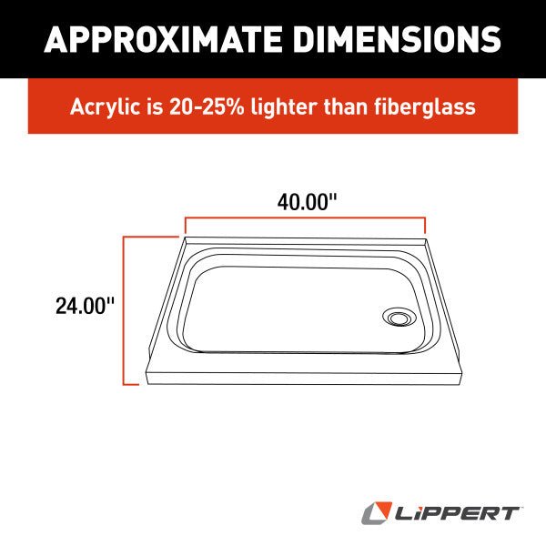 lippert components 210377 Better Bath White Shower Pan 24" x 40" *SPECIAL ORDER* - Young Farts RV Parts