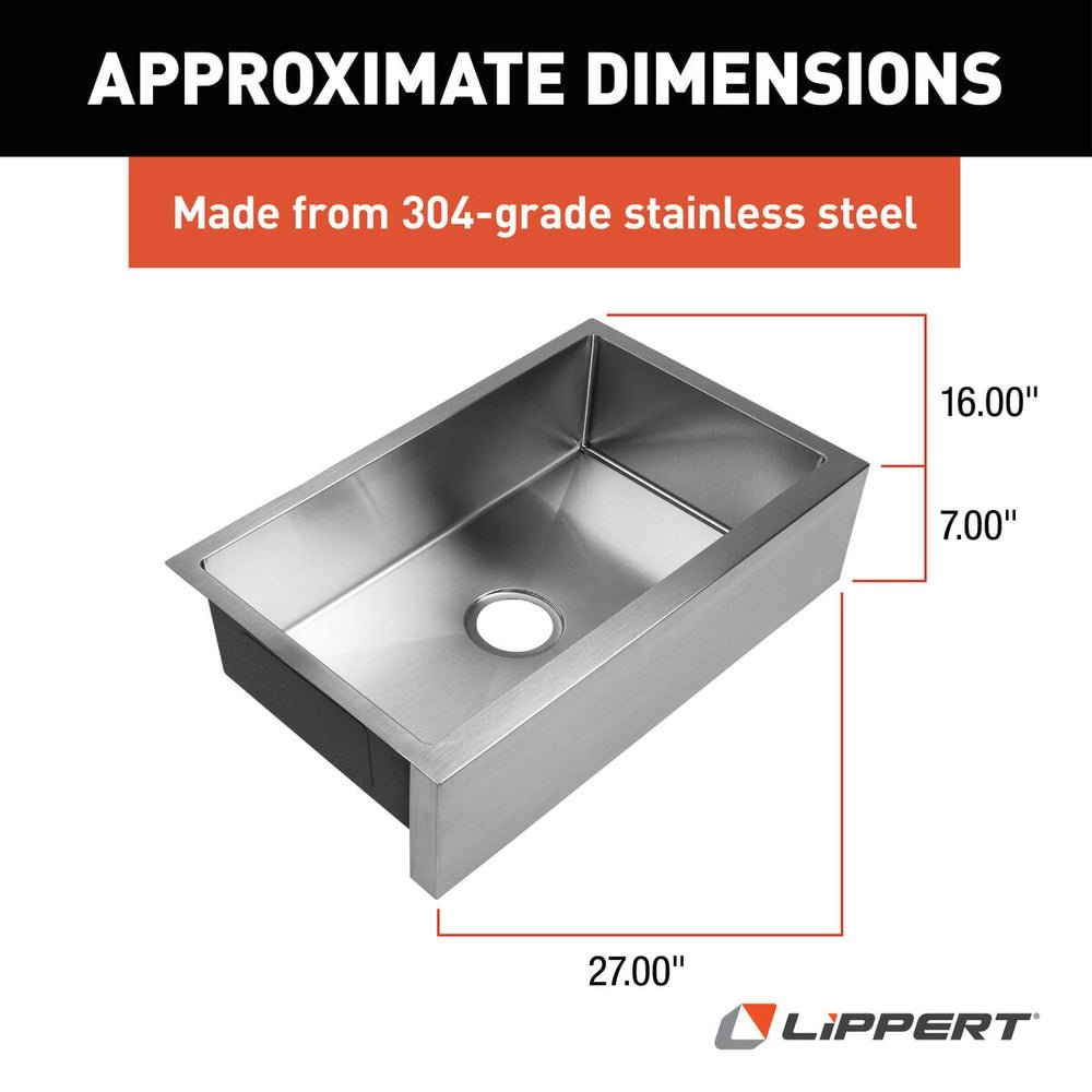 lippert components 389910 Better Bath Single Undermount Square Bowl Farmers Sink 27 x 16 x 7 *SPECIAL ORDER* - Young Farts RV Parts