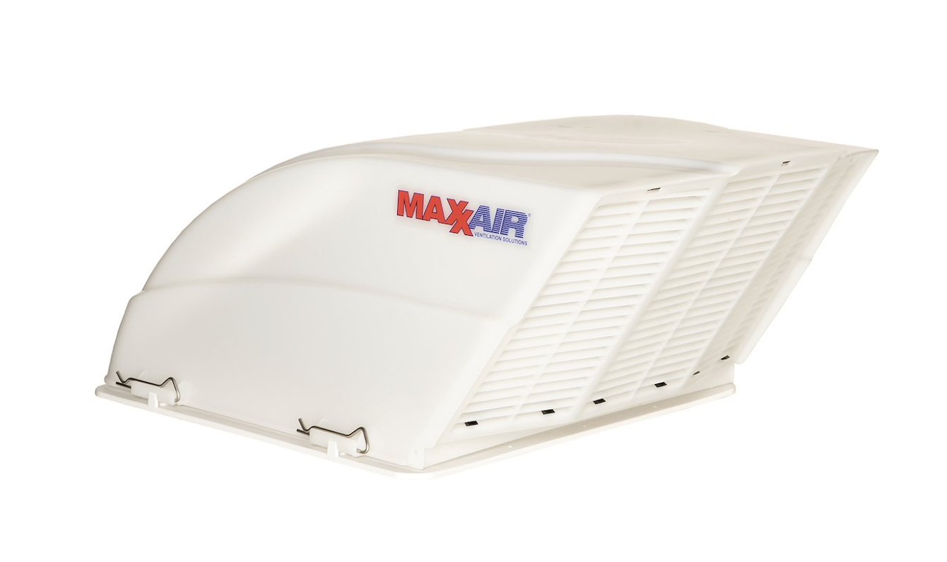 MaxxAir Ventilation Solutions 00 - 955001 Fan/ Mate ™ Roof Vent Cover, Exterior Mount, Dome Type Ventilation Cover, Vented On One Side, White, Polyethylene With UV Inhibitors - Young Farts RV Parts