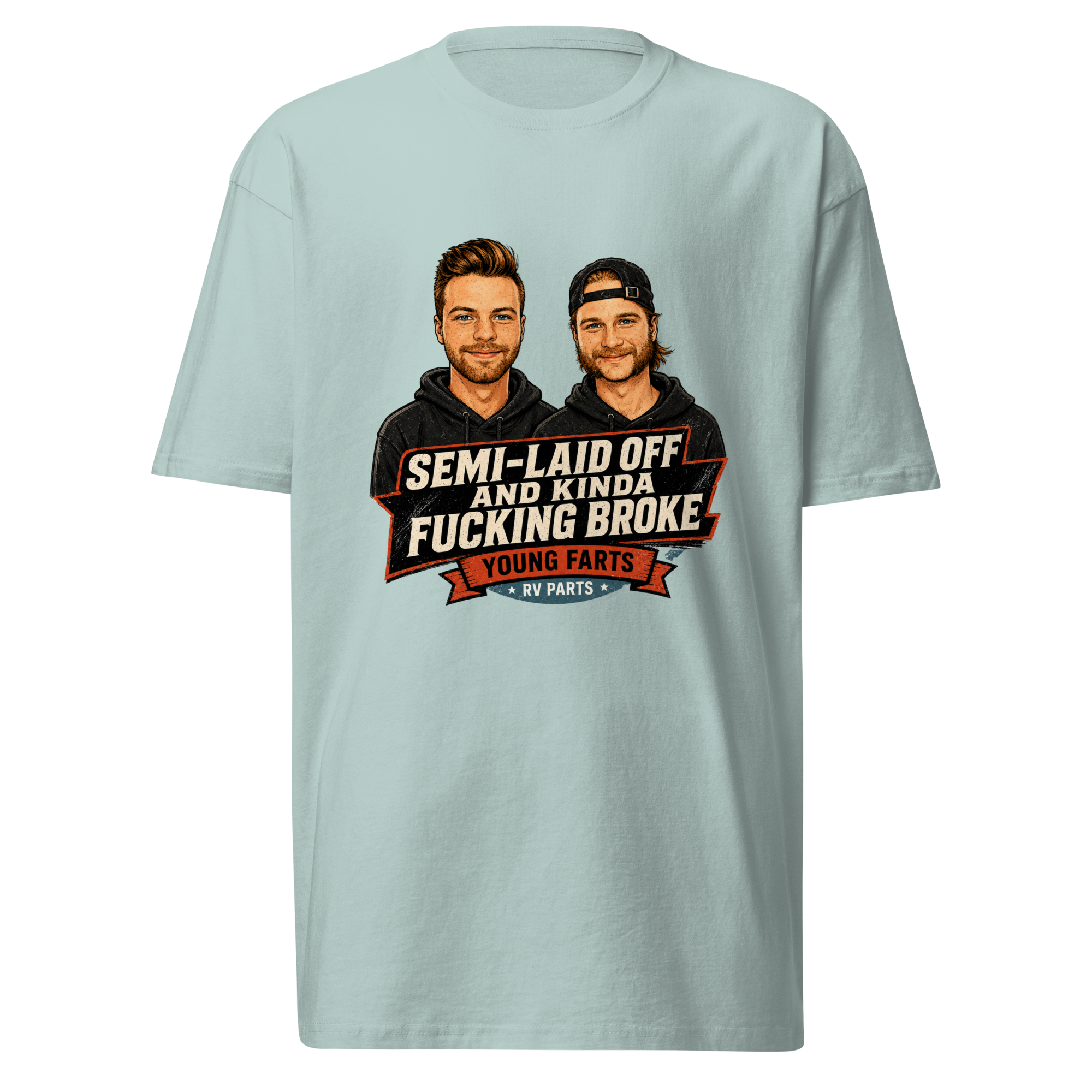 Semi-Laid Off and Kinda Fucking Broke Young Farts character T-Shirt in Black