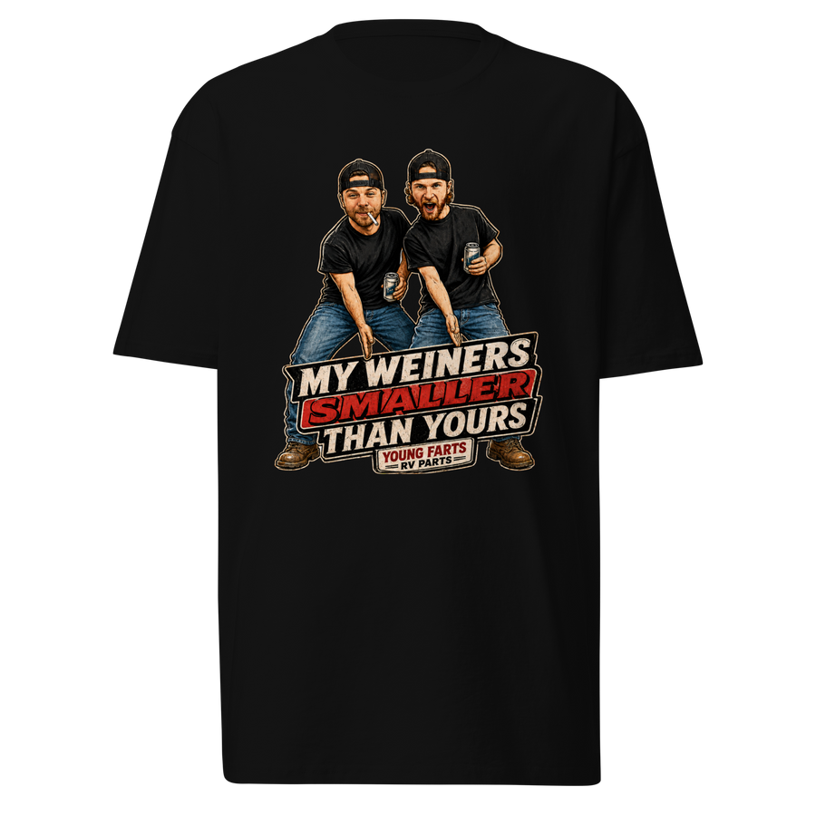 My Weiner’s Smaller Than Yours T-Shirt black front view