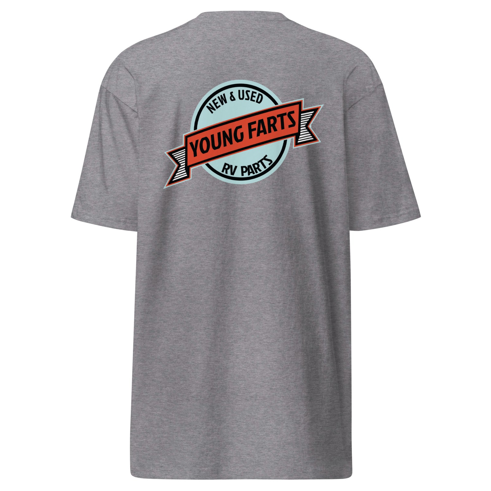 Young Farts Shop-Tested Logo T-Shirt with front and back print in Charcoal Heather