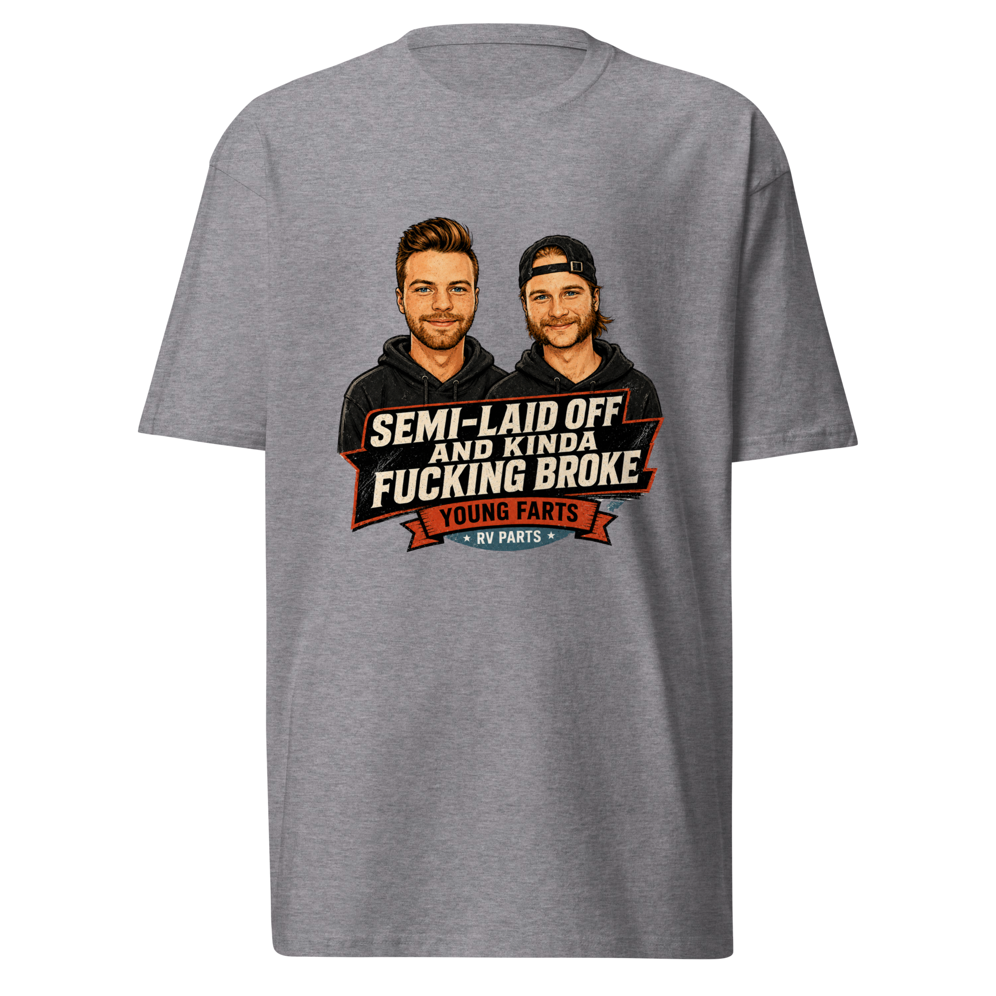 Semi-Laid Off and Kinda Fucking Broke Young Farts character T-Shirt in Black
