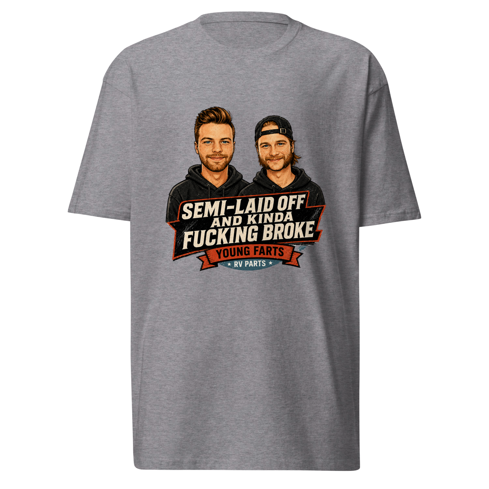 Semi-Laid Off and Kinda Fucking Broke Young Farts character T-Shirt in Black