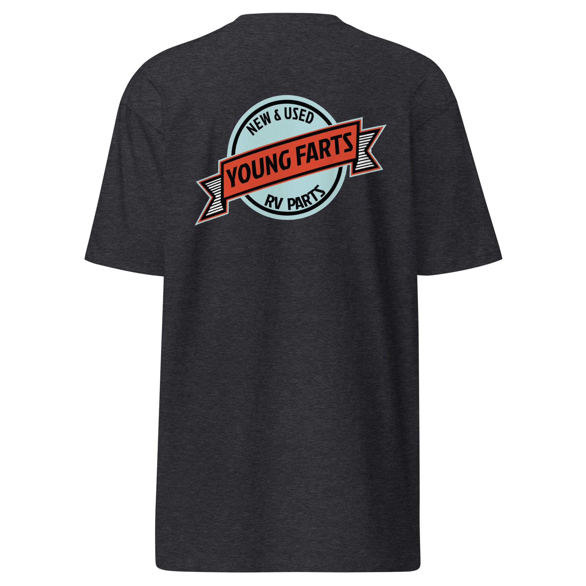 Young Farts Shop-Tested Logo T-Shirt with front and back print in Charcoal Heather