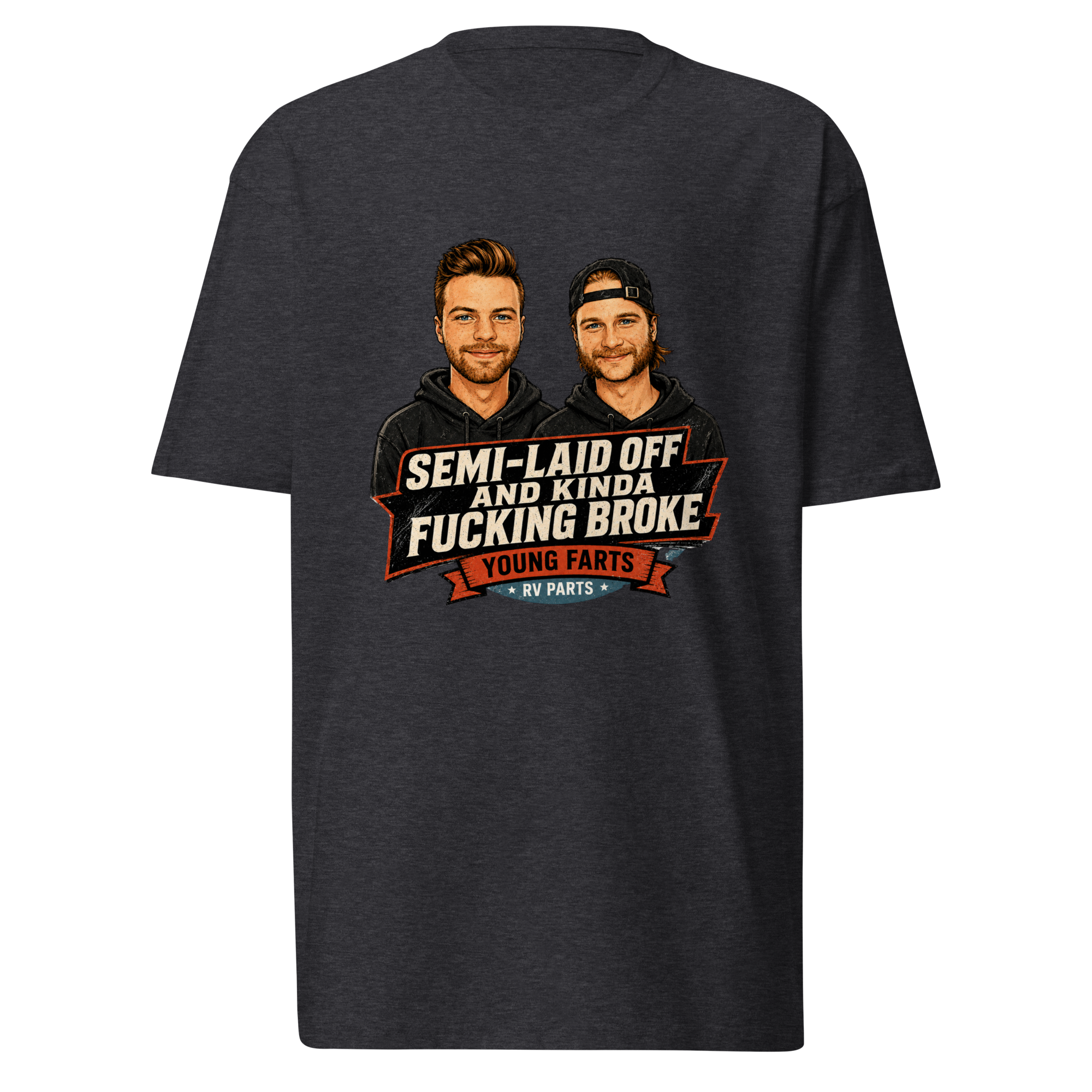 Semi-Laid Off and Kinda Fucking Broke Young Farts character T-Shirt in Black