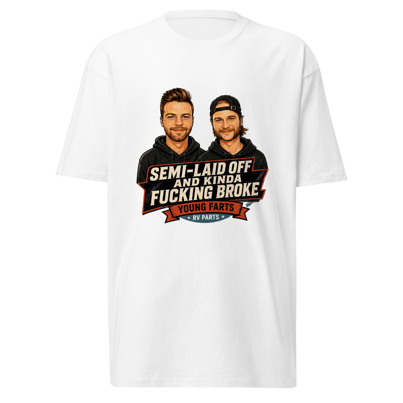 Semi-Laid Off and Kinda Fucking Broke Young Farts character T-Shirt in Black