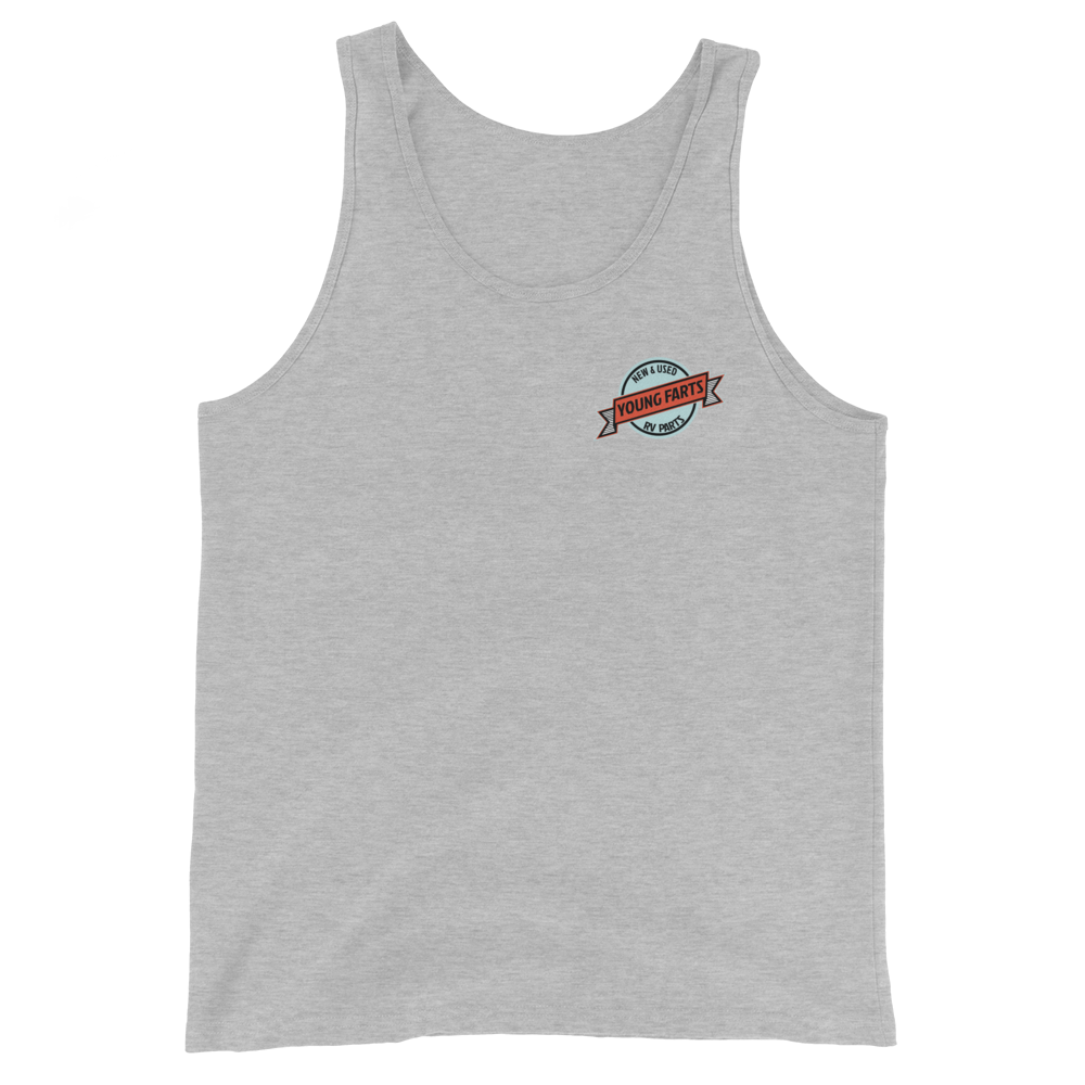 Young Farts Sun’s Out, Farts Out Tank Top with front and back print in Black