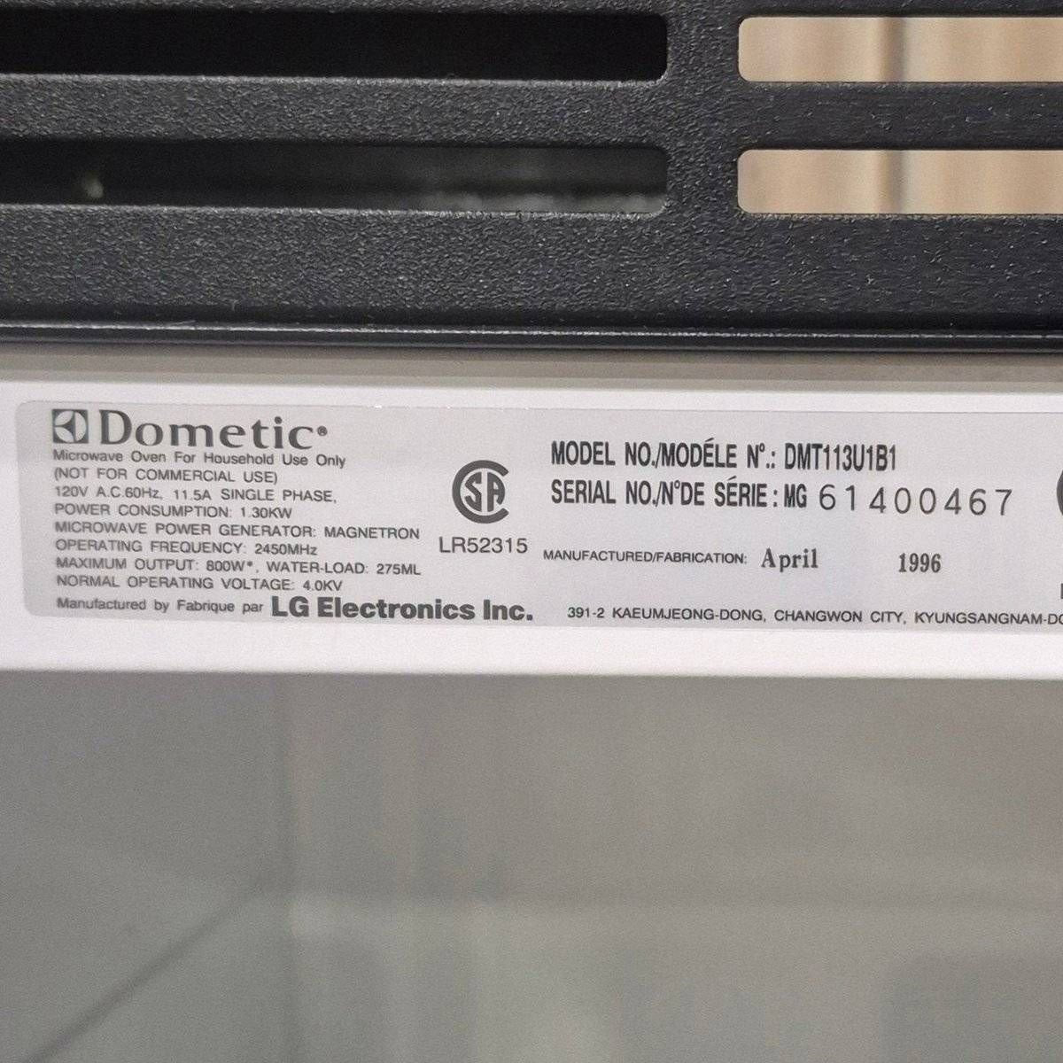 Used Dometic RV Microwave, 20 7/8" x 14 1/8" x 14 1/4" , DMT113U1B1 - Photo 4