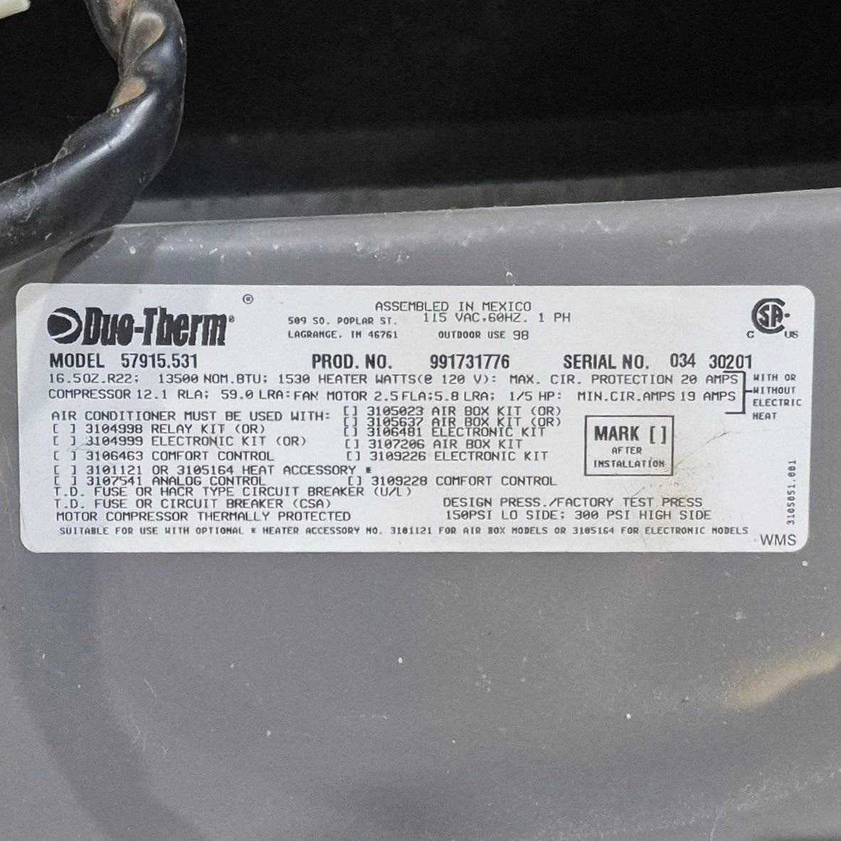 Used Duo-Therm Air Conditioner, Head Unit, 13500 BTU, Cool Only - 57915.531 - Photo 8