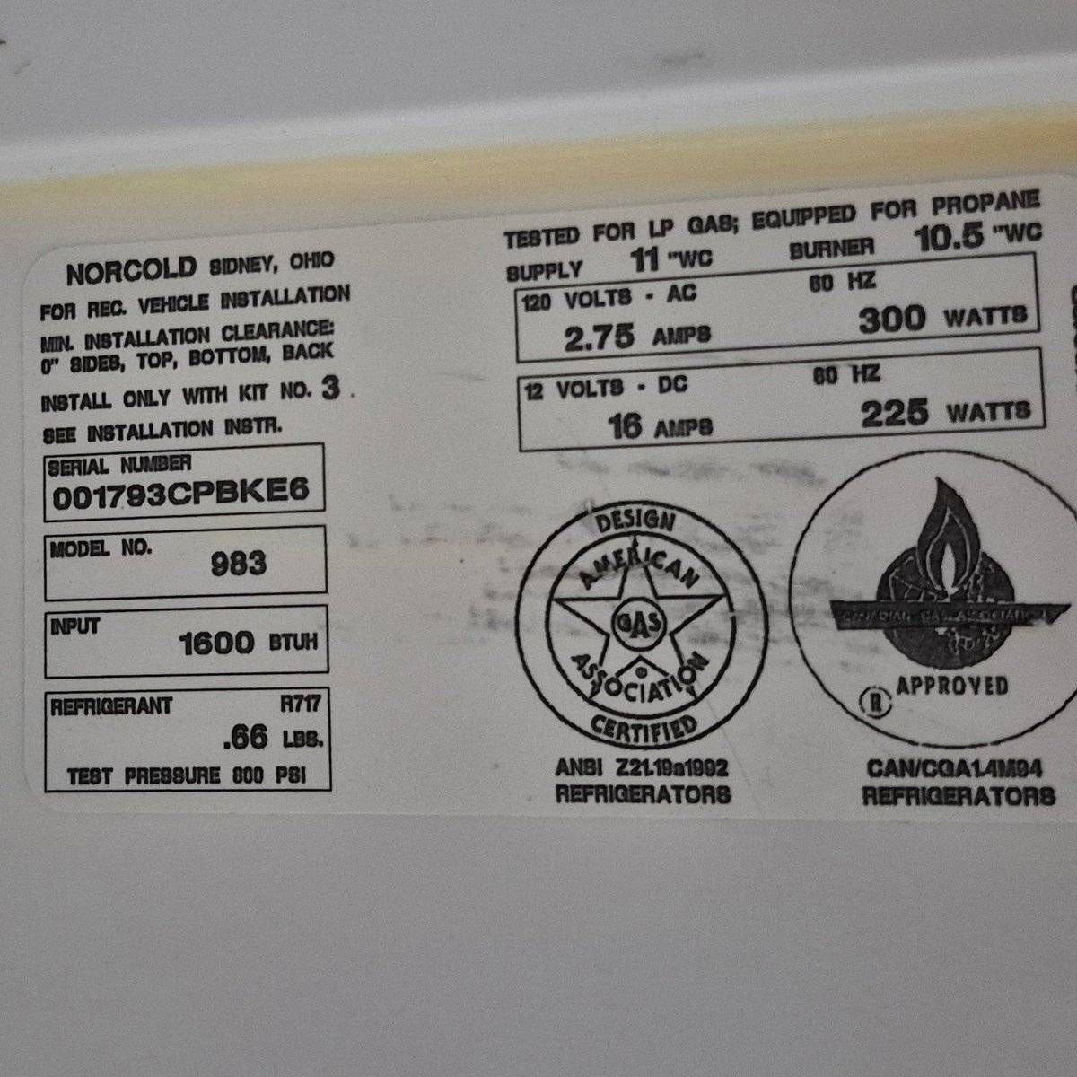Used Complete Norcold Fridge, 3-Way - 963 - Photo 8
