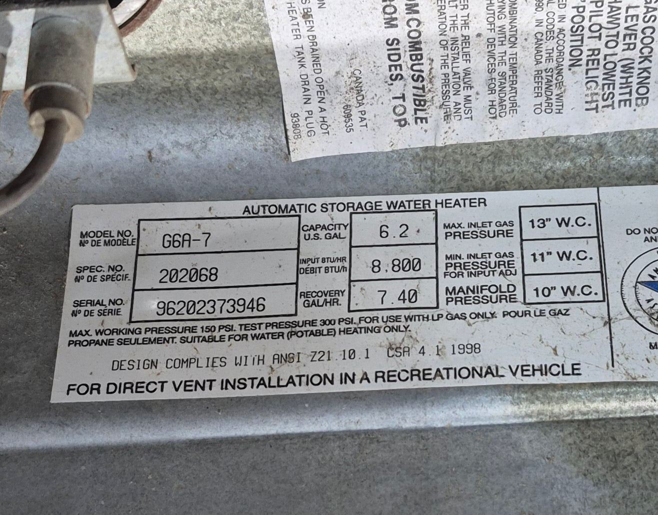 Used Complete G6A-7 Atwood Hot Water Heater 6 Gallon