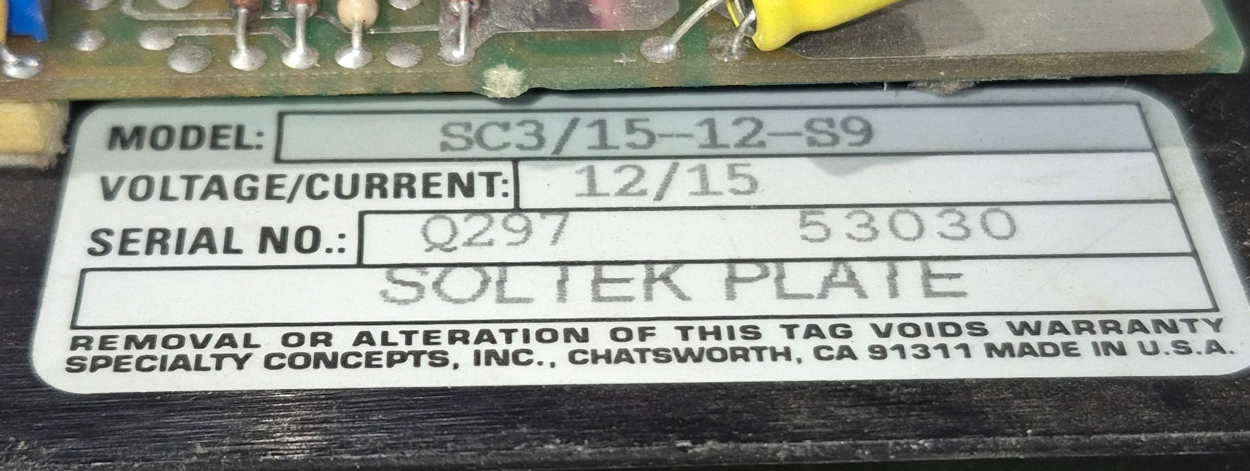 Used Soltek Mark III Regulator/ Monitor Panel - SC3/15-12-S9