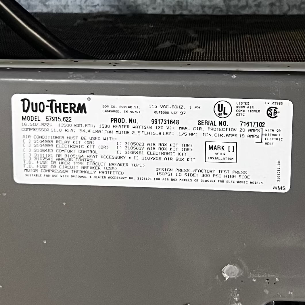 Used Duo-Therm Air Conditioner, Complete, 13500 BTU, Cool Only - 57915.622 - Young Farts RV Parts