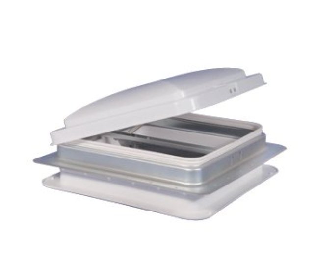 Roof Vent Heng's Industries 73111 - C1G1 Manual Opening, For 14" x 14", With Screen, Without Fan, Pure White Screen Frame/ Amber Lid, Galvanized Metal Base, Standard Mount, With Interior Garnish/ 1 - 1/4" Wide Flange And Radius Corners - Young Farts RV Parts