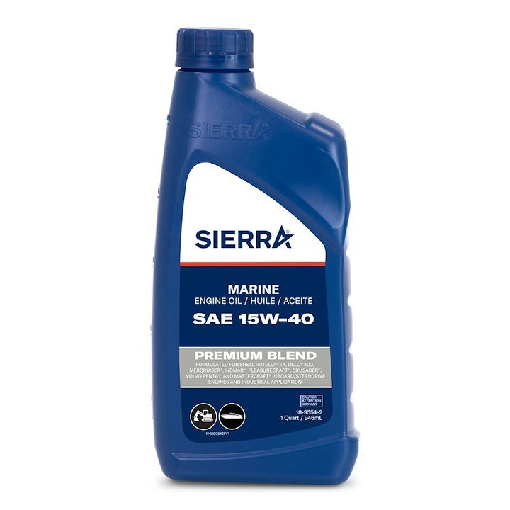 Sierra Marine 18 - 9554 - 2 Engine Oil - SAE 15W - 40 - Premium Blend 4 - Stroke; 1 Quart Bottle - Young Farts RV Parts