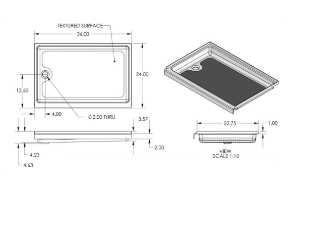 Specialty Recreation SP2436PL Shower Pan 24" x 36" x 3.57 To 4.23", LH Drain, Parchment - Young Farts RV Parts