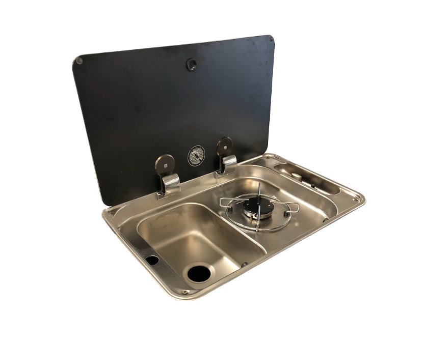 Suburban FL1323 Cooktop W/ Sink, Stainless Steel W/ Black Tempered Glass Lid - 3256AST - Young Farts RV Parts