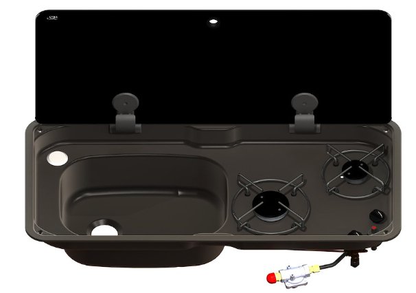 Suburban FL1780 Cooktop W/ Sink, Stainless Steel W/ Black Tempered Glass Lid - 3049AST - Young Farts RV Parts