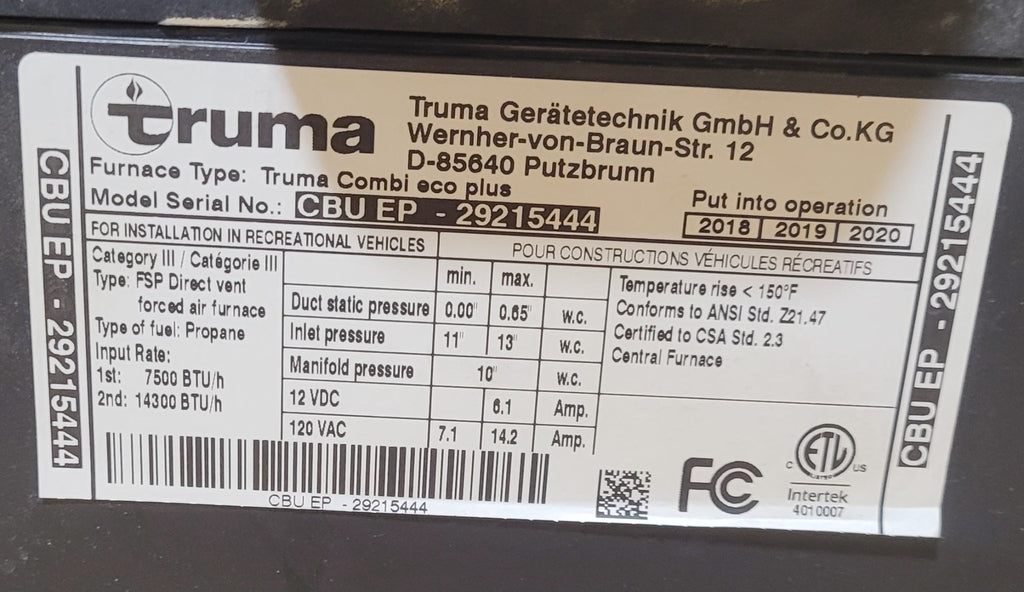 Truma RV Furnace/ Water Heater - Combi Eco Plus - CBU EP - Young Farts RV Parts