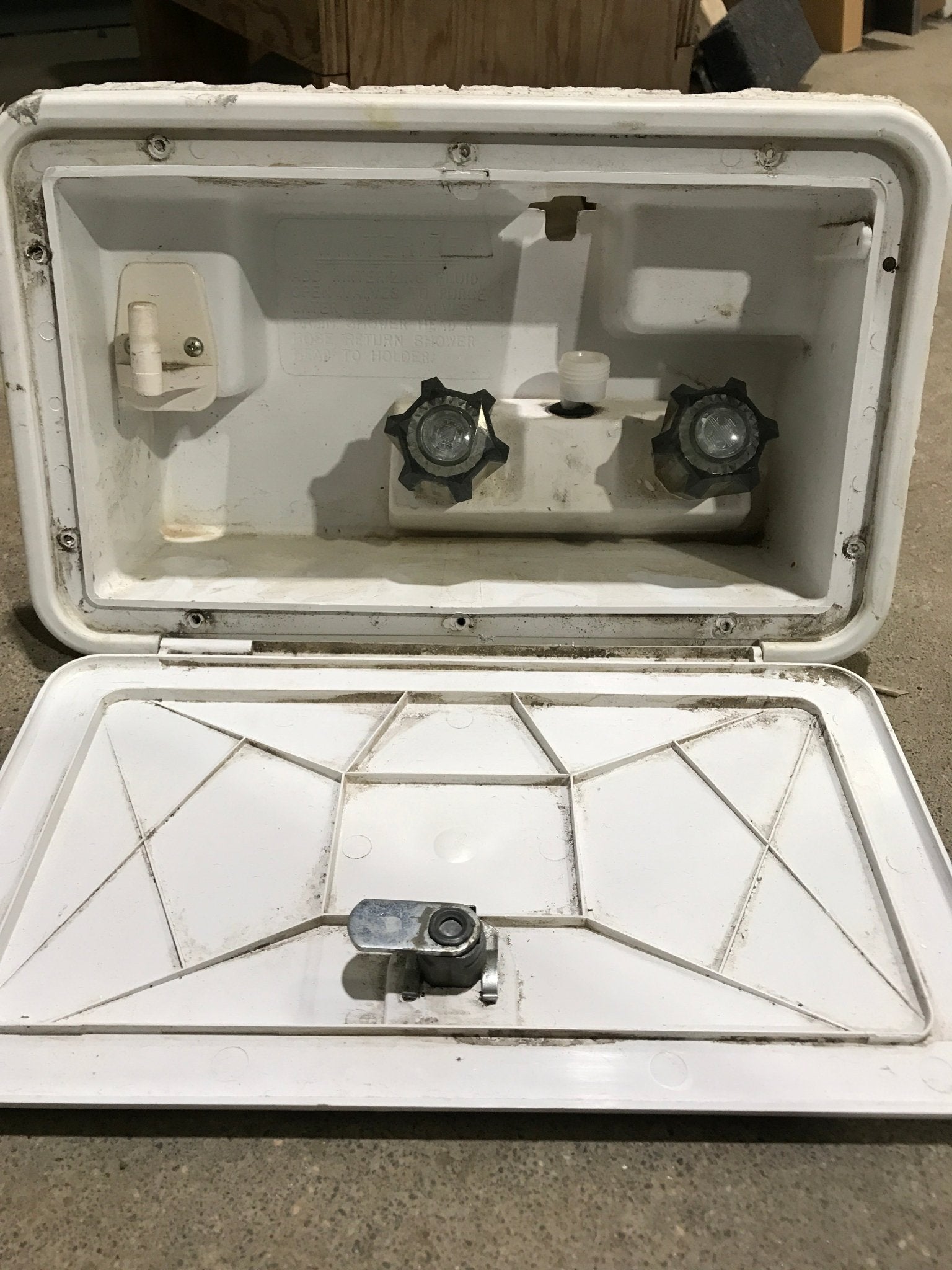 Used 12 3/4" W RV Access Hatch - Outdoor Shower - Young Farts RV Parts