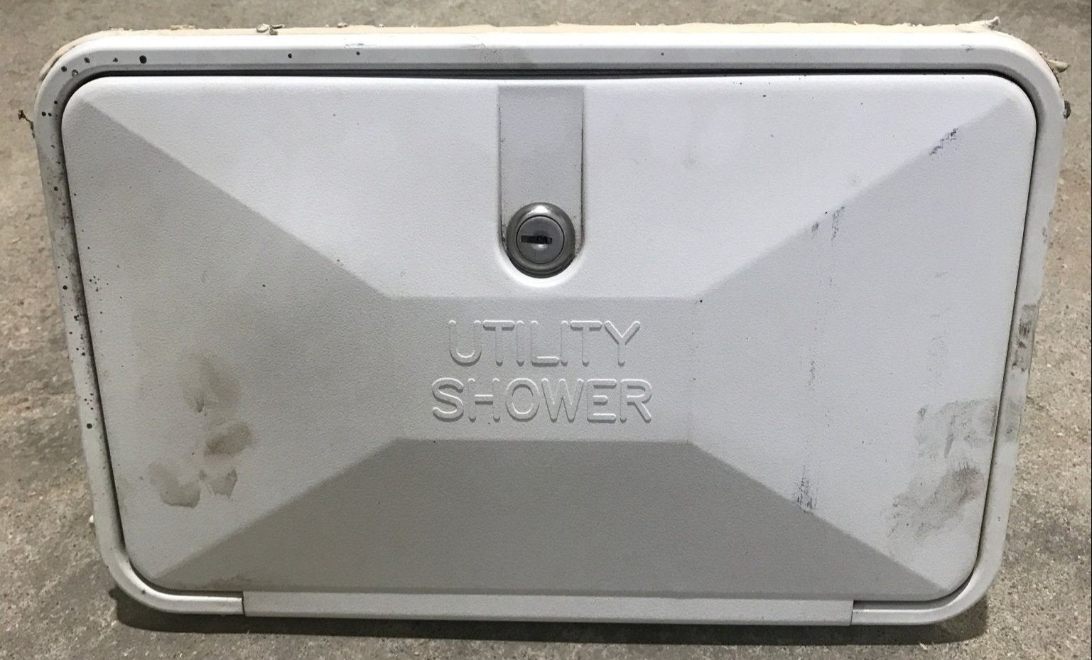 Used 13 1/2" W RV Access Hatch - Outdoor Shower - Young Farts RV Parts