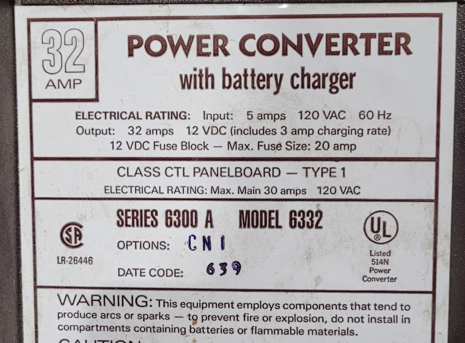 Used 32 AMP Converter 6300 A Model 6332 - Young Farts RV Parts