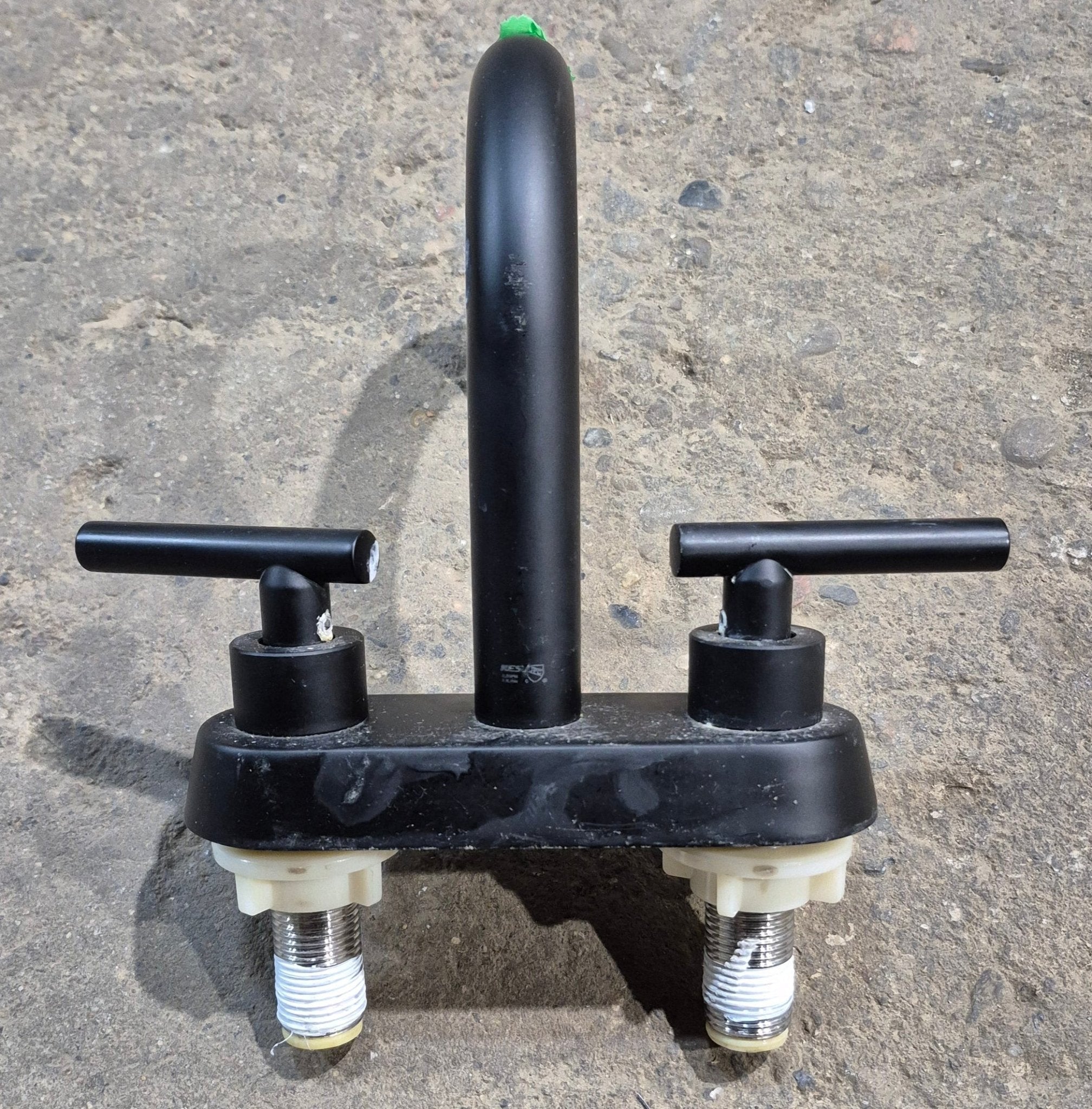 Used 4" Bathroom Faucet Black, Black Knobs - Young Farts RV Parts