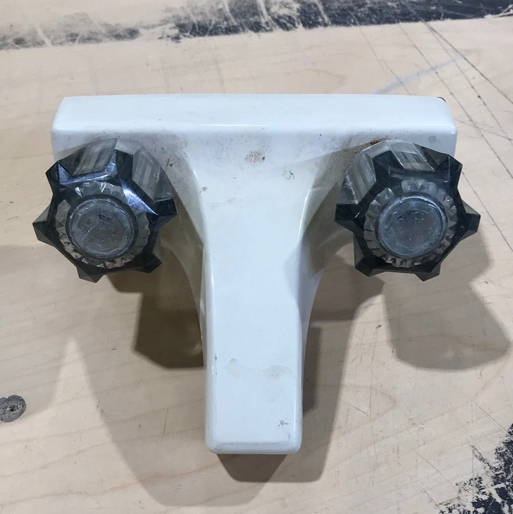 Used 4" Bathroom Faucet Bone - Smoke knobs - Young Farts RV Parts