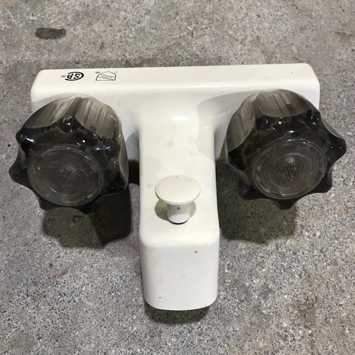 Used 4" Bathroom Faucet Bone With Smoked Knobs - Young Farts RV Parts