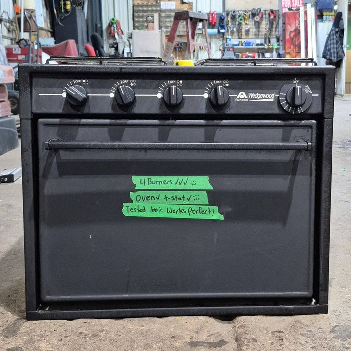 Used Atwood / Wedgewood Range Stove, 4 - burner - R1745AB - 21 X 20 X 17.625 - Young Farts RV Parts