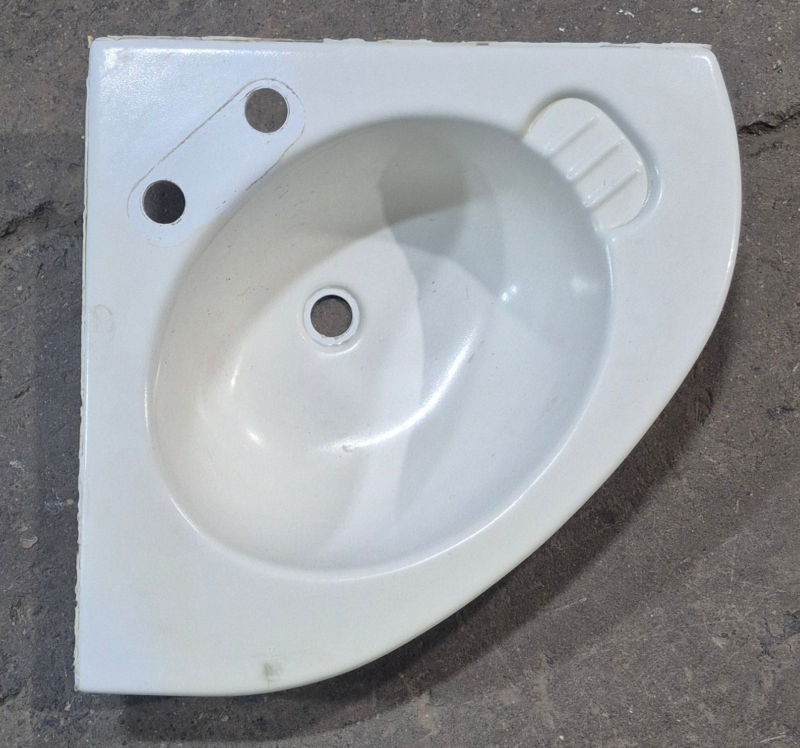 Used Bathroom Corner Sink, Off White - 18 1/2" x 19 1/2" x 5 1/2" D - Young Farts RV Parts