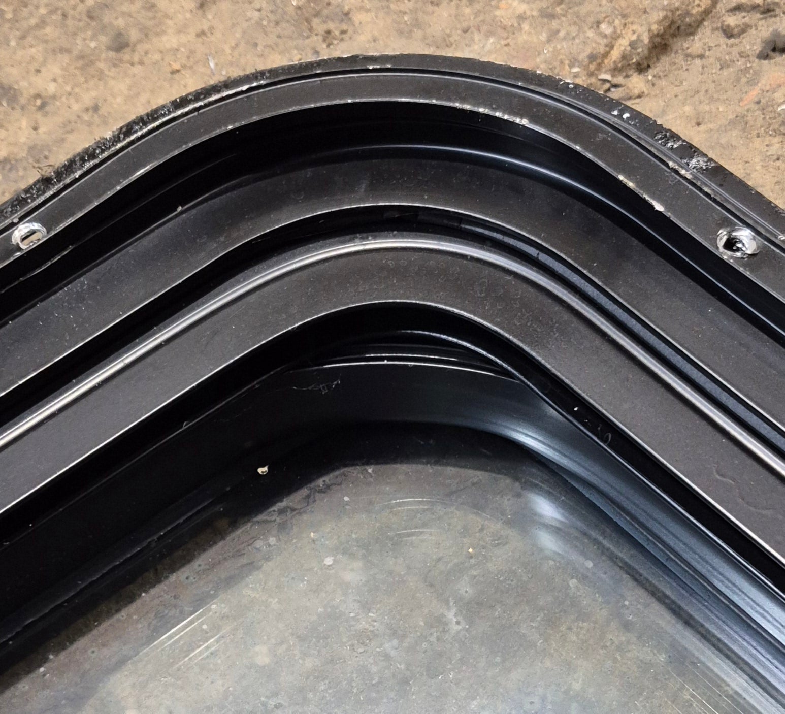 Used Black Radius Emergency Opening Window : 29 1/2" W x 21 1/2" H x 2" D - Young Farts RV Parts