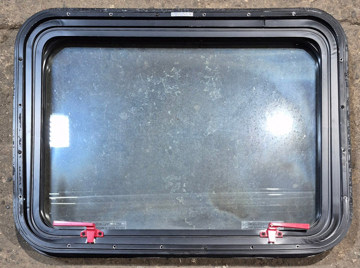 Used Black Radius Emergency Opening Window : 29 1/2" W x 21 1/2" H x 2" D - Young Farts RV Parts