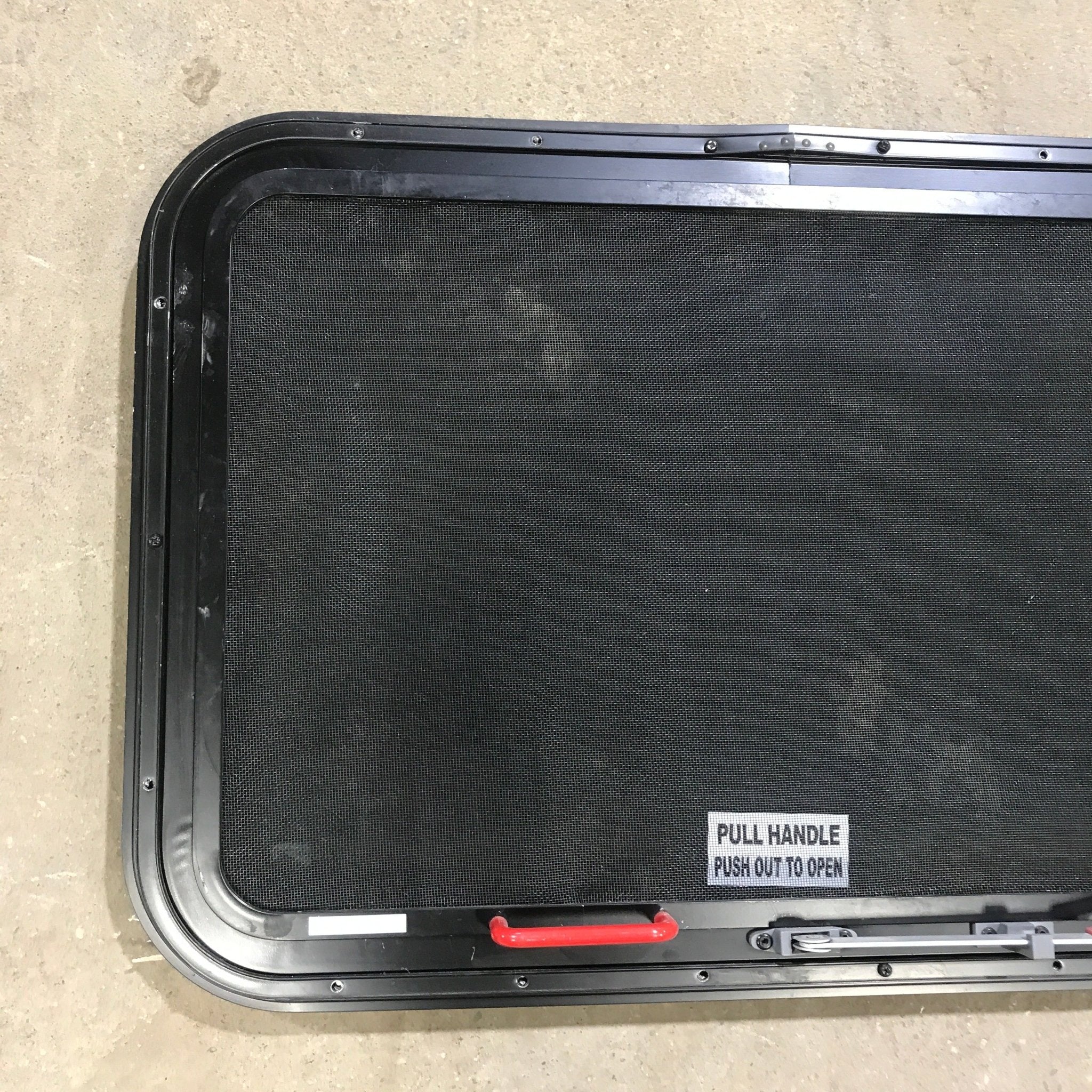 Used Black Radius Emergency Opening Window : 29.5" X 19.5" X 1.5" - Young Farts RV Parts