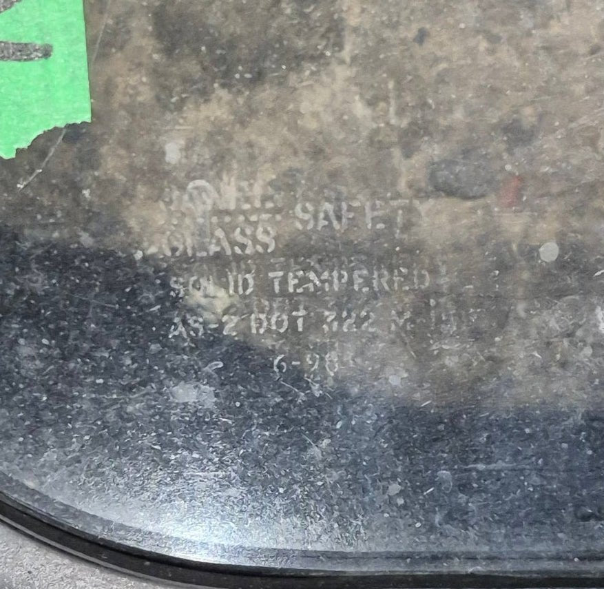 Used Black Radius Emergency Opening Window : 35 1/2" W x 18 3/4" H x 1 7/8" - Young Farts RV Parts