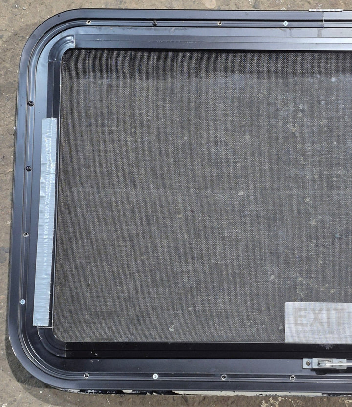 Used Black Radius Emergency Opening Window : 35 1/4" W x 21 1/2" H x 1 3/4" D - Young Farts RV Parts