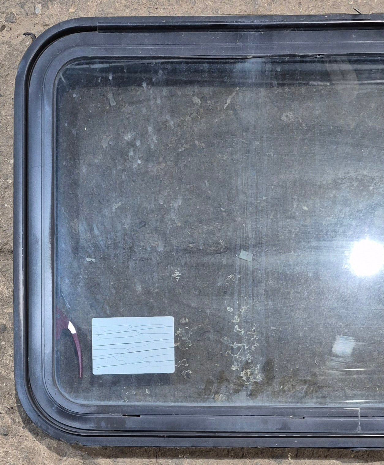 Used Black Radius Emergency Opening Window : 35 1/4" W x 21 1/4" H x 1 3/4" D - Young Farts RV Parts