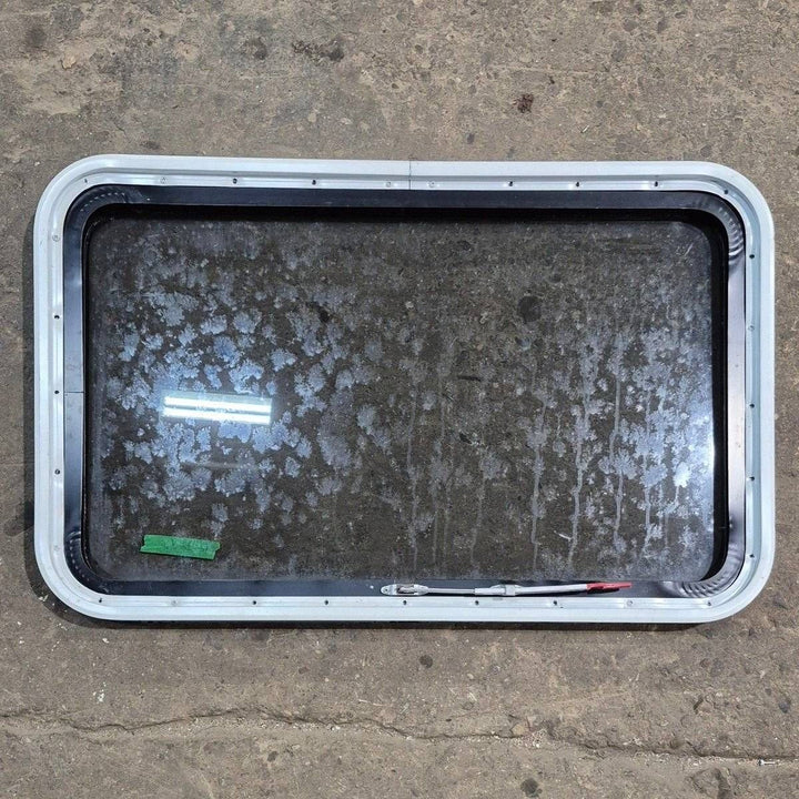 Used Black Radius Emergency Opening Window - 35 1/8" X 21 1/4" X 1 7/8" - Young Farts RV Parts