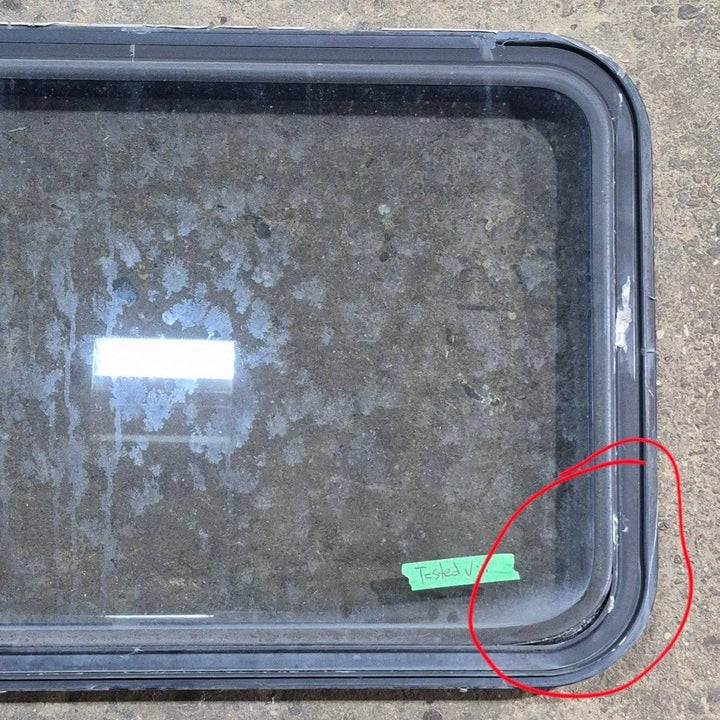 Used Black Radius Emergency Opening Window - 35 1/8" X 21 1/4" X 1 7/8" - Young Farts RV Parts