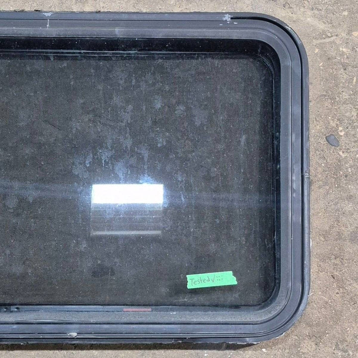 Used Black Radius Emergency Opening Window - 35 1/8" X 21 1/4" X 1 7/8" - Young Farts RV Parts