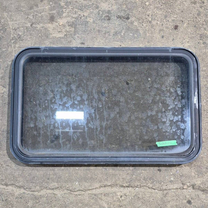 Used Black Radius Emergency Opening Window - 35 1/8" X 21 1/4" X 1 7/8" - Young Farts RV Parts