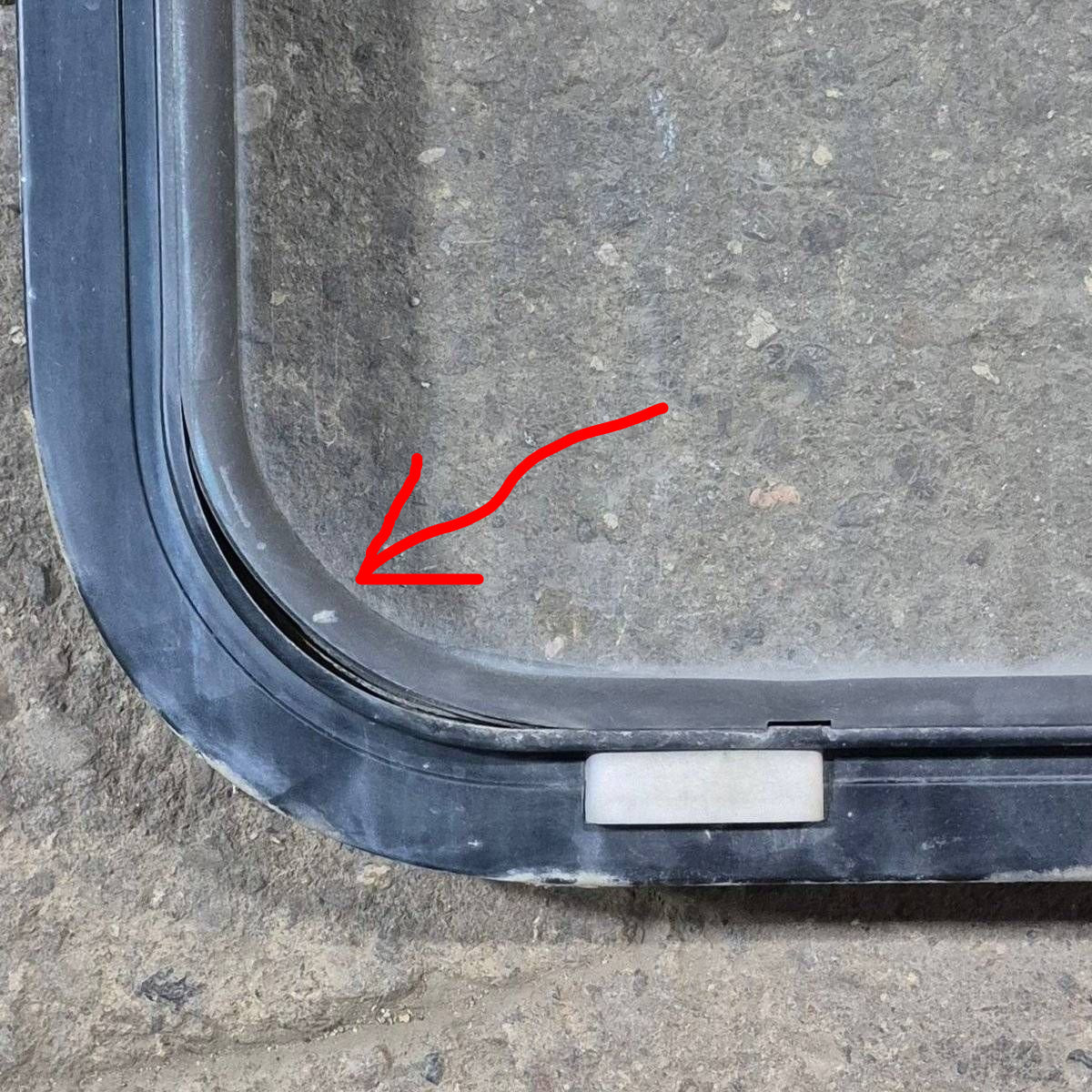Used Black Radius Emergency Opening Window - 60.25 X 21.75 X 1.75 - Young Farts RV Parts